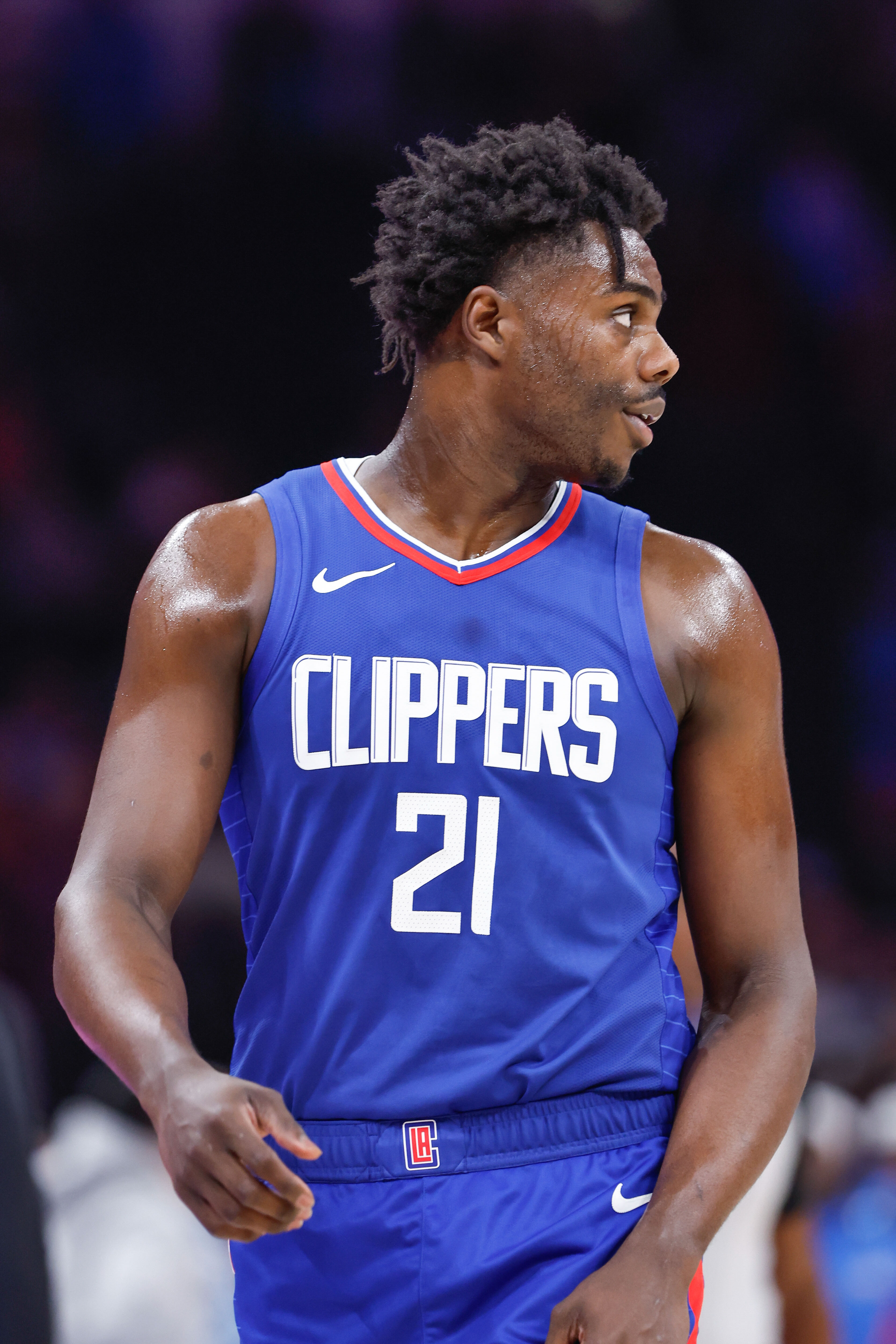 Dec 21, 2023; Oklahoma City, Oklahoma, USA; LA Clippers guard Kobe Brown (21) during the second half against the Oklahoma City Thunder at Paycom Center.